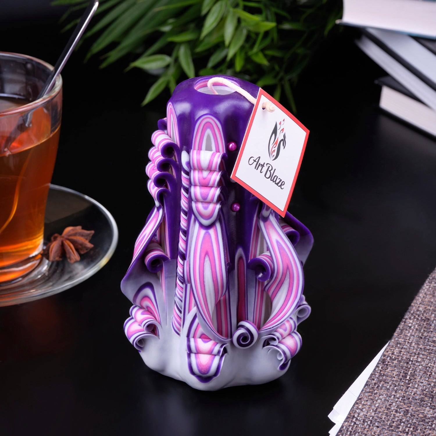 Vela tallada "Atardecer lila" pequeña