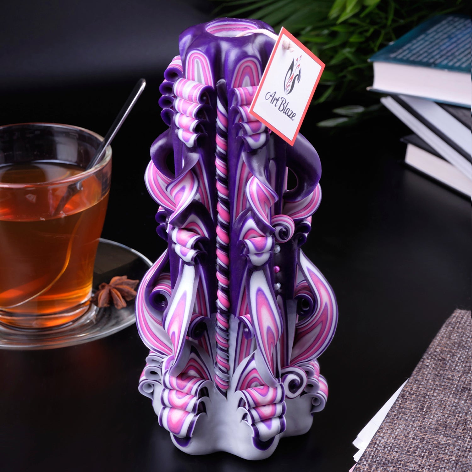 Vela tallada "Atardecer lila" grande