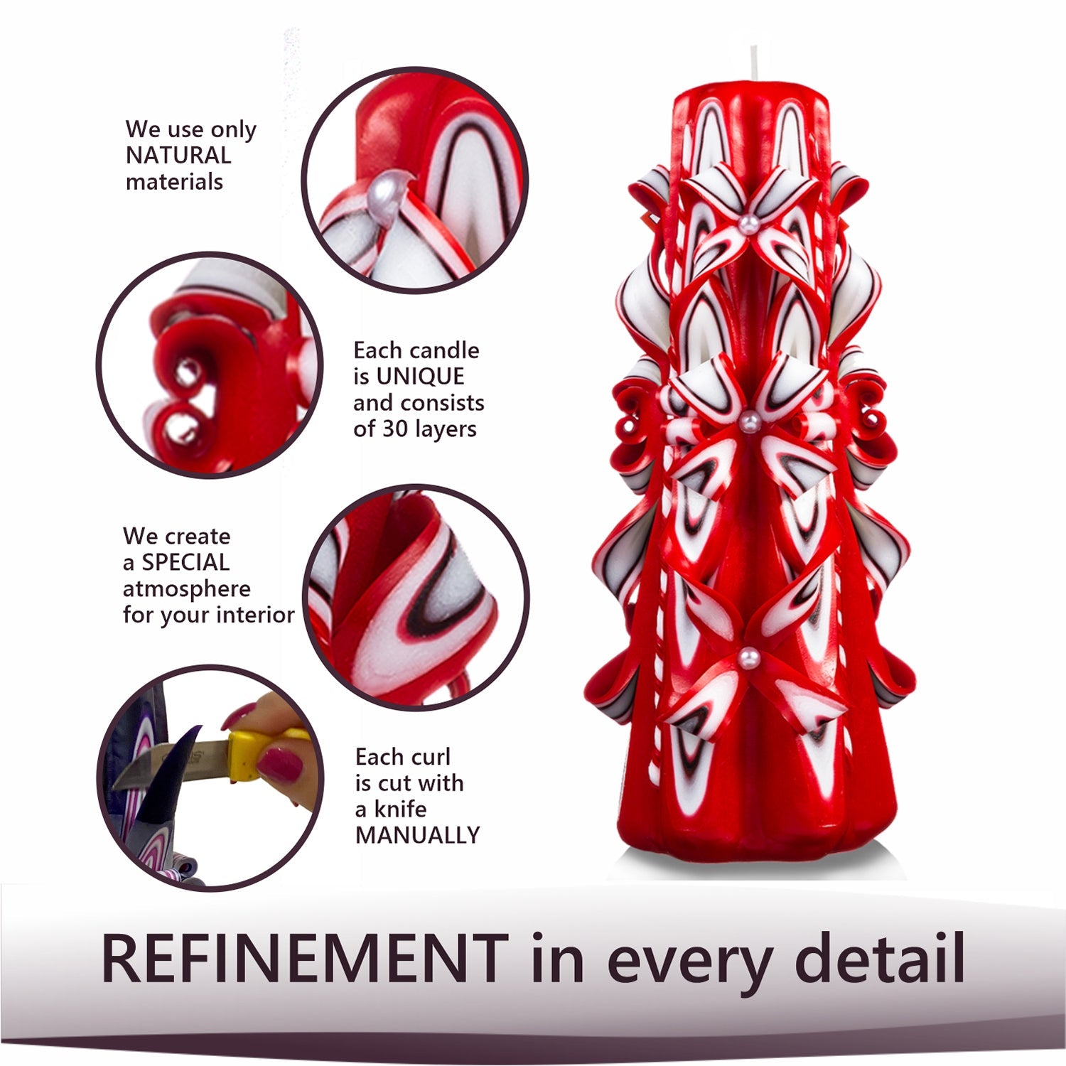 Juego de velas talladas "Velas escarlatas"