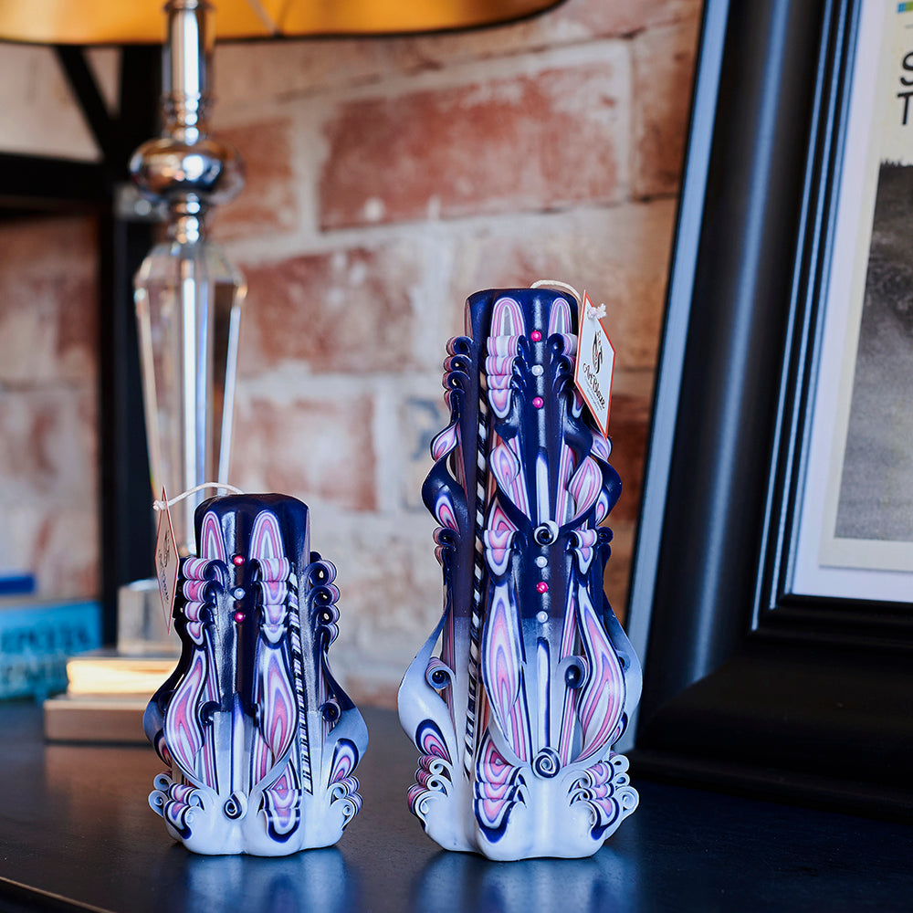 Juego de velas talladas "Atardecer lila"